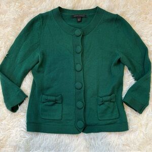 Banana Republic emerald green merino wool cardigan with bow pockets size XS